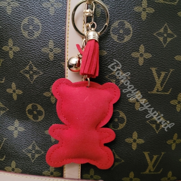 Bling Teddy Bear Crystal Rhinestone Keychain Bag Charm With Red Tassel - Picture 14 of 15